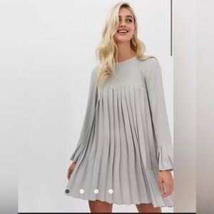 ASOS Design Pleated Trapeze Long Sleeve Mini Dress Gray Career Office Size 6